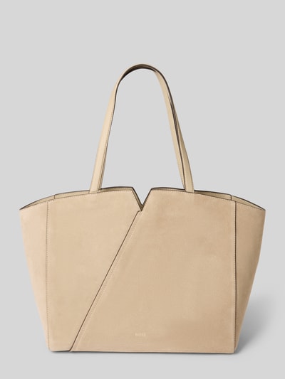 Produktfoto, Shopper aus echtem Rindsvelours Modell 'BOSS REVERS TOTE SU' von BOSS, beżowy, gładka faktura, rączki do noszenia, główna komora, zamknięcie na zamek, wewnętrzna kieszeń na zamek, ozdobna sprzączka, wysokiej jakości skóra bydlęca