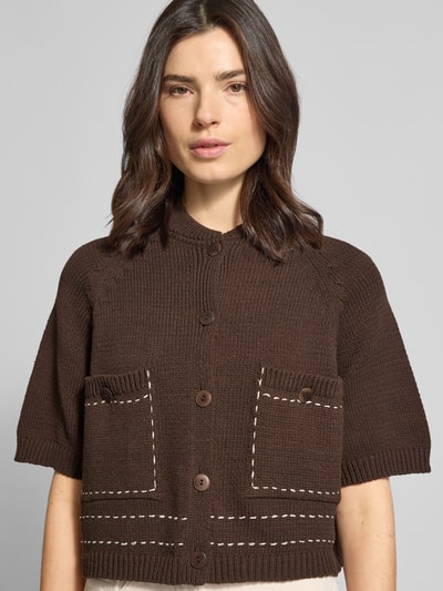 Stefanel Regular Fit Cardigan mit Viskose-Anteil Dunkelbraun 3