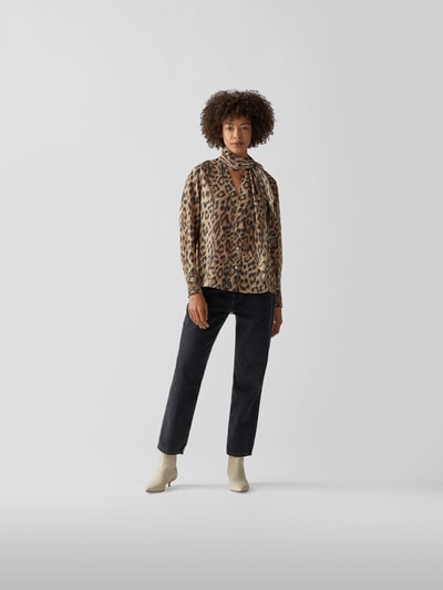 Victoria Beckham Schluppenbluse in Animal-Optik Camel 1