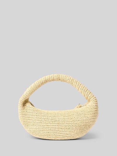 Produktfoto, Henkeltasche aus Strohgeflecht Modell 'ZEYA' von HUGO in heller Stroh-Optik mit Logo-Prägung, Anhänger, Reißverschluss, Hauptfach und Innenfach, Material: Papier.