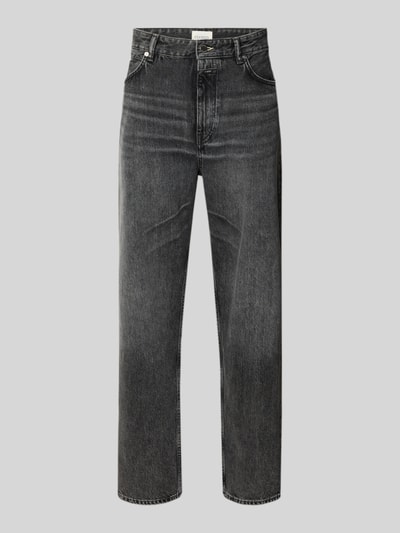 Produktfoto, Jeans mit 5-Pocket-Design von Closed in Schwarz, Relaxed Fit aus reiner Baumwolle, Knopf- und Reißverschluss, Label-Detail.