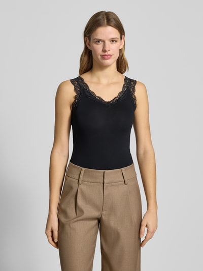PIECES Top o kroju slim fit z mieszanki wiskozy model ‘BARBERA LACE’ Czarny 4