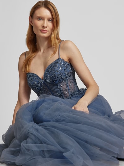 Luxuar Abendkleid mit Zierstein- und Paillettenbesatz Rauchblau 3