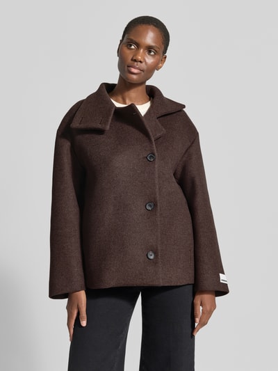 ARMEDANGELS Loose fit lange jas van wol model 'MAJELAA WOOL' Donkerbruin - 4