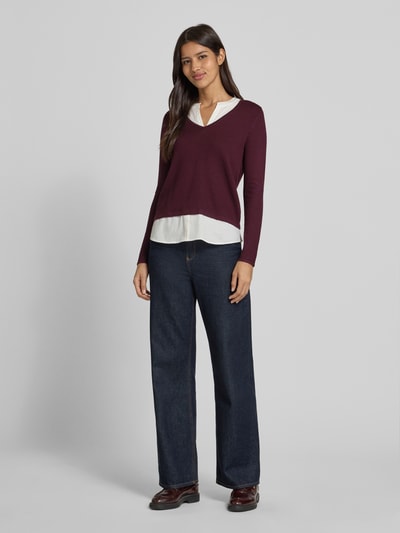 COMMA Strickpullover aus Viskose-Mix mit V-Ausschnitt Bordeaux 1
