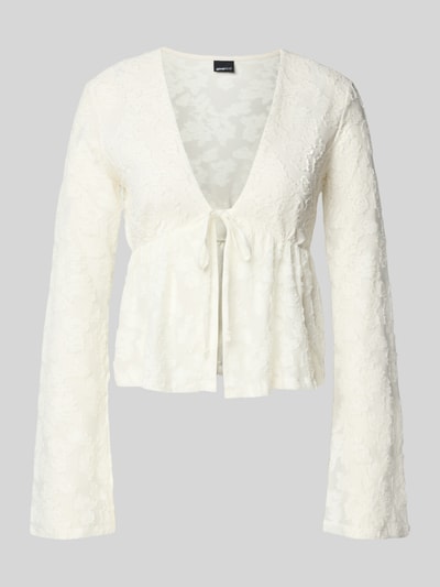 Gina Tricot Langarmbluse mit Schnürverschluss Ecru 2