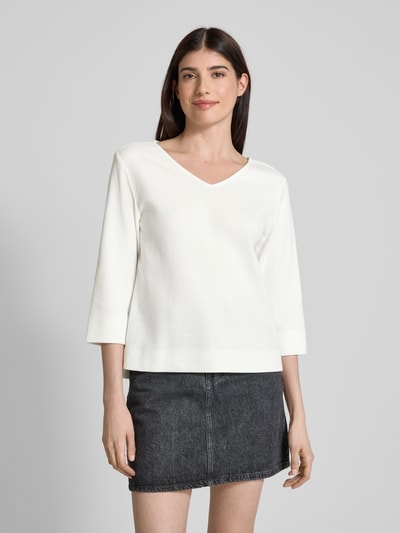 s.Oliver RED LABEL Regular Fit Sweatshirt mit V-Ausschnitt und 3/4-Ärmeln Weiss 4