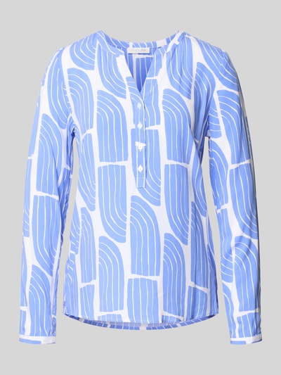 Produktfoto, Wellen-Print Schlupfbluse aus Viskose von Christian Berg Woman in Blau und Weiß, Regular-Fit, V-Ausschnitt, Langarm, glatte Textur