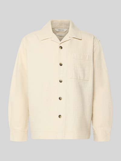 Produktfoto, Relaxed Fit Freizeithemd aus reiner Baumwolle Modell 'RLXRAY' von SELECTED HOMME in Creme, unifarben, strukturierte Oberfläche