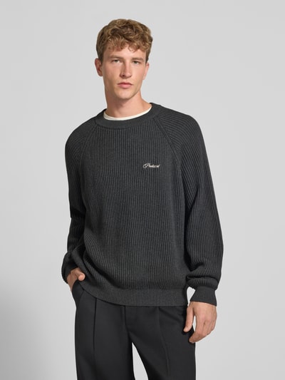 PROHIBITED Relaxed Fit Strickpullover aus reiner Baumwolle Modell 'Campus' Dunkelgrau 4