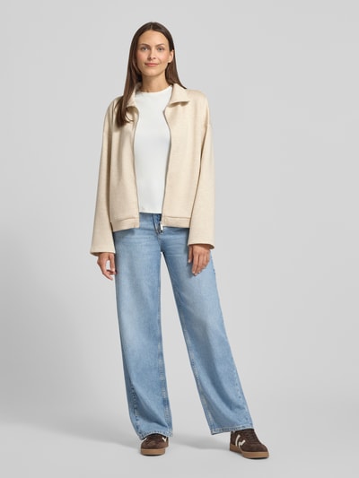 Rich & Royal Sweatjacke aus Viskose-Mix mit Zweiwege-Reißverschluss Sand 1