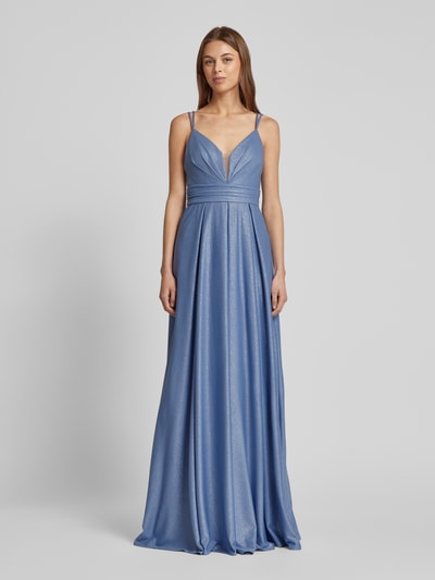 Jake*s Cocktail Abendkleid mit tiefem V-Ausschnitt Blau Melange 4