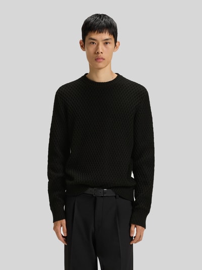 HUGO Regular Fit Strickpullover mit 3D-Strukturmuster Modell 'SYER' Black 4