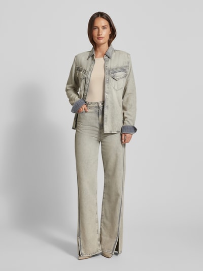 Guess Shirt met lange mouwen en geribde boothals Ecru - 1