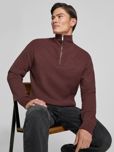 Jake*s Studio Men Regular Fit Troyer aus Viskose-Mix Bordeaux 3