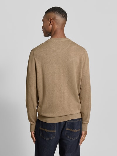 bugatti Strickpullover mit gerippten Abschlüssen Beige 5