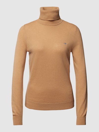 Gant Rollkragenpullover aus Leinen-Mix mit Logo-Stitching Camel 1