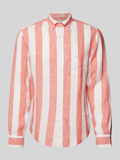 Gant Koszula lniana o kroju regular fit ze wzorem w blokowe pasy Pomarańczowy 2