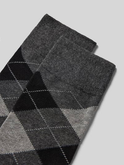 Productfoto, Sokken met ruitjespatroon in 2-pack van camano, katoenmix met stretch, ribboord, labeldetails, grijs en zwart.