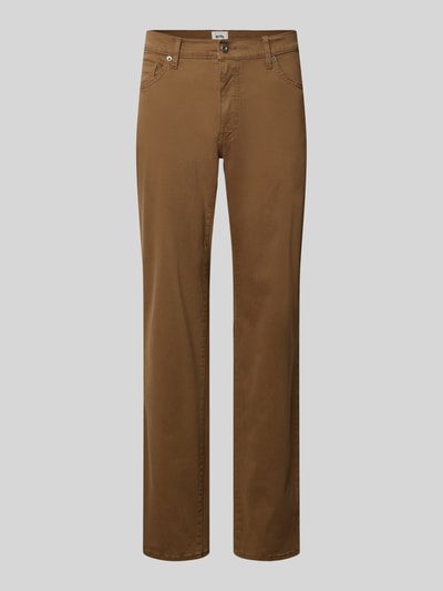 Produktfoto, braune Stoffhose aus Baumwoll-Mix mit Viskose-Anteil Modell 'Cadiz' von Brax, glatte Oberfläche, gerade Passform, Herren
