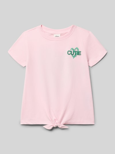 Produktfoto, Regular Fit T-shirt uit puur katoen van s.Oliver RED LABEL voor kinderen, look: effen, statementprint-applicatie, strikdetail, ronde hals, korte mouw, jersey-materiaal