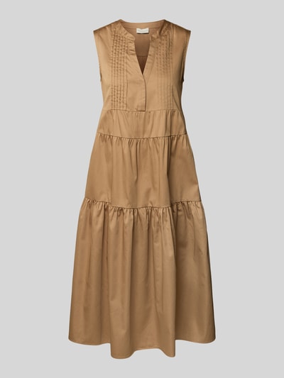 Milano Italy Knielanges Kleid im Stufen-Look mit V-Ausschnitt Camel 2