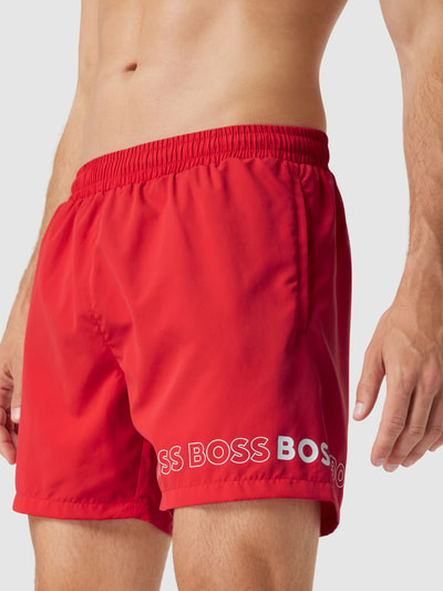 BOSS Badehose mit Label-Print Modell 'Dolphin' Rot 3