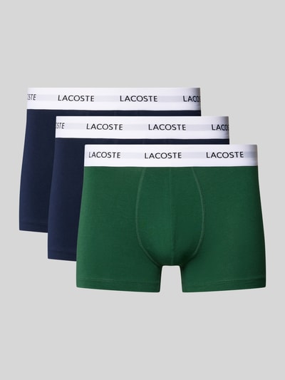 Produktfoto, Trunk aus Baumwoll-Mix im 3er-Pack von Lacoste in Dunkelblau und Grün, weiße elastische Bündchen, Herren Pant & Trunk