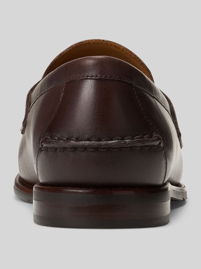 Productfoto, Loafer uit echt leer van Polo Ralph Lauren, donkerbruin gladleer, ronde neus, blokhak, logo-reliëf, gestructureerde zool