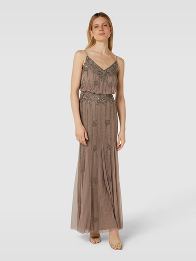 LACE & BEADS Abendkleid mit Pailletten- und Ziersteinbesatz Taupe 4