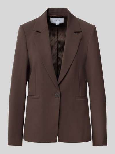 Produktfoto, brauner Straight Fit Blazer mit Viskose-Anteil, Reverskragen und Knopfverschluss, COMMA, glatte Struktur, Seitentaschen, Straight Fit Blazer mit Viskose-Anteil von COMMA