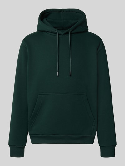 Produktfoto, Hoodie mit Känguru-Tasche Modell 'BRADLEY' von JACK & JONES, zielony kolor, mieszanka bawełny, luźny krój, kaptur z tunel, kieszeń kangurka, długość tyłu w rozmiarze M: 64 cm, długość rękawów w rozmiarze M: 70 cm, gładka faktura
