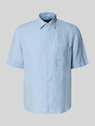 Produktfoto, Regular Fit Freizeithemd aus reinem Leinen von Marc O'Polo, Optik: Unifarben, Flammgarn-Struktur, Kentkragen, Kurzarm, durchgehende Knopfleiste, Label-Patch