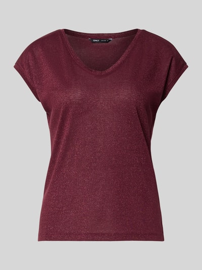 Only Regular fit T-shirt met viscose, model 'SILVERY' Donkerrood - 2