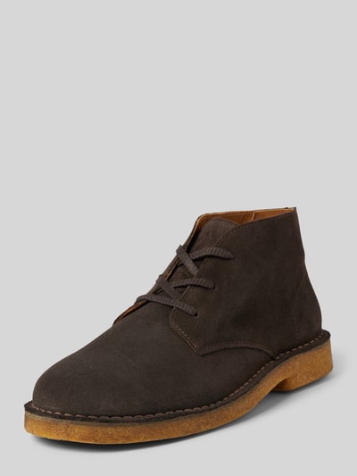 SELECTED HOMME Leren veterschoenen met siernaden, model 'RIGA' Middenbruin - 1