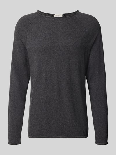 Produktfoto, Regular Fit Pullover mit Rundhalsausschnitt Modell 'Sonoma' von American Vintage für Herren aus reiner Baumwolle in Dunkelgrau, glatte Struktur, Rückenlänge bei Größe M 66 cm.