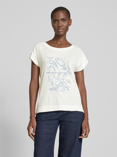 s.Oliver RED LABEL Relaxed fit T-shirt van een mix van katoen en viscose met artworkprint Wit - 4