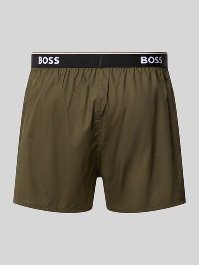 Produktfoto, zielone, gładkie szorty z czarną gumką z logo, Loose Fit Boxershorts im 2er-Pack Modell '2P BOXER SHORTS EW' von BOSS, kontekst: Herren Boxershorts von BOSS
