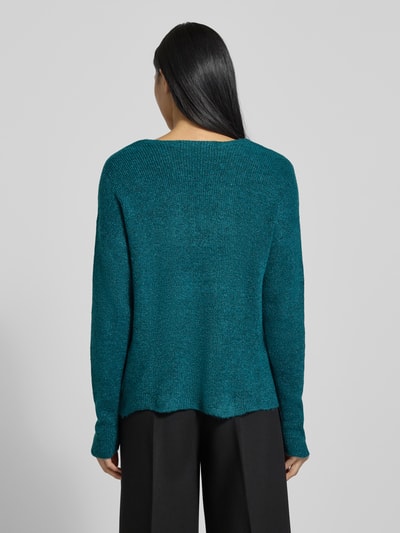 VERO MODA Regular Fit Strickpullover mit V-Ausschnitt Modell 'CREWLEFILEGLITTER' Petrol 5
