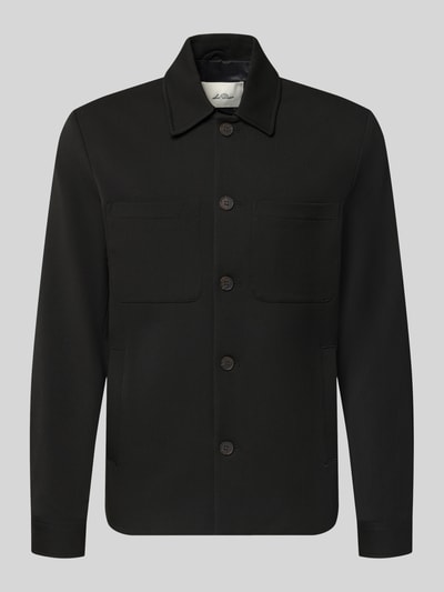 Produktfoto, Hybrid Jacke mit Brusttaschen Modell 'Marseille' von Les Deux in Schwarz, Material-Mix, Knopfleiste, Kentkragen, glatte Struktur