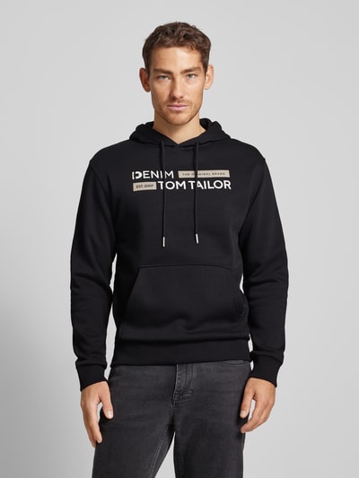 Tom Tailor Denim Regular Fit Hoodie mit Baumwolle und Label-Print Black 4