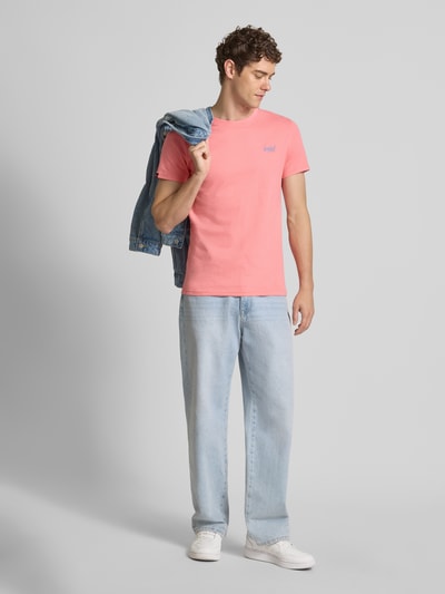 Superdry T-shirt met labelstitching Felroze - 1