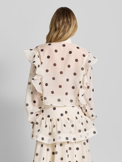 Vrouwenmodel draagt Boxy Fit Chiffon-blouse met polkadots-motief model 'DOROTHY' van Vero Moda, semi-transparante look, rugaanzicht