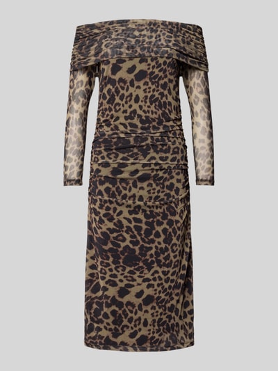 ICHI Slim Fit Midikleid mit Allover-Animal-Print Modell 'Parda' Beige 2