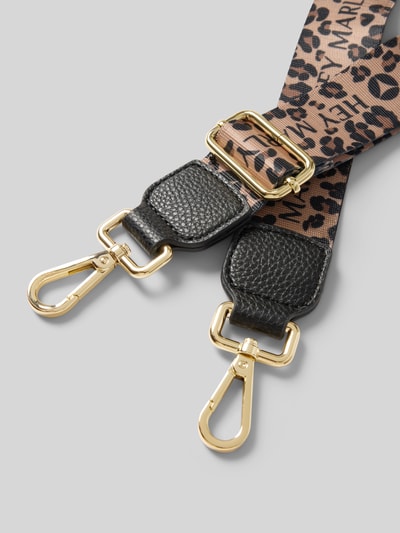 Produktfoto, Schulterriemen im Leo-Look von Hey Marly mit Karabiner, Längenverstellbar, Label-Details, goldfarbene Metallelemente, Tiermuster.