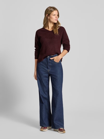 Only Regular Fit Strickpullover mit V-Ausschnitt Modell 'CAMILLA' Bordeaux 1