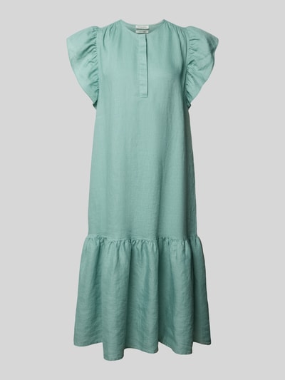 Produktfoto, Leinenkleid mit Rüschen und Rundhalsausschnitt von Christian Berg Woman, czysty len, A-linia, długość midi, szerokość w rozmiarze 36: 52 cm, długość pleców w rozmiarze 36: 118 cm, długość rękawa w rozmiarze 36: 15 cm, kolor miętowy, tekstura gładka