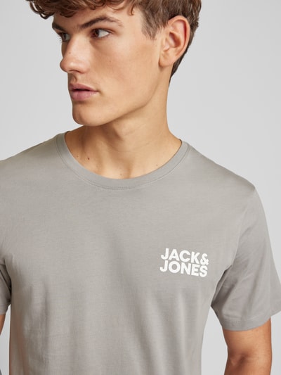 Jack & Jones T-shirt met labelprint, model 'ECORP' Lichtgrijs - 3