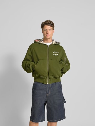 Kenzo Sweatjacke mit Label-Print Khaki 4