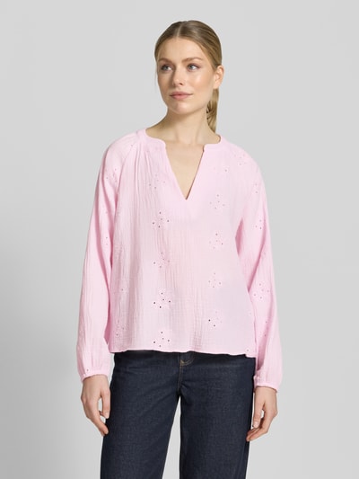VERO MODA Bluzka z długim rękawem o kroju relaxed fit z czystej bawełny model 'NATALI' Mocnoróżowy 4